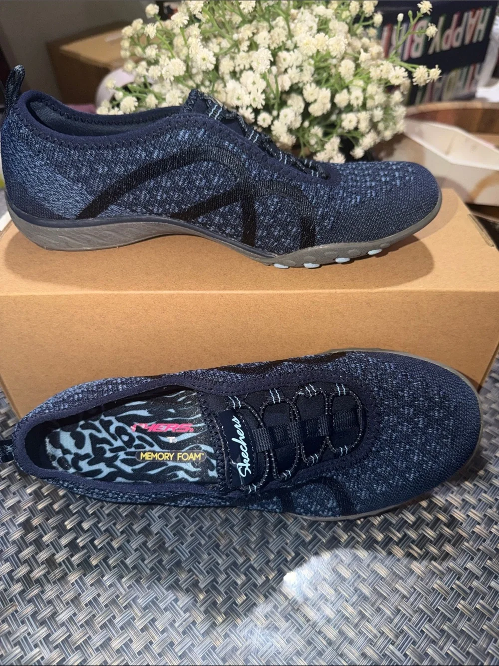 Skechers Navy and Black Knit Slip-On Sneakers